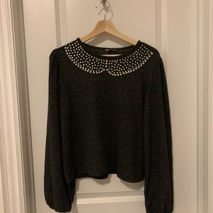 Grey Zara sweater with pearl detailing